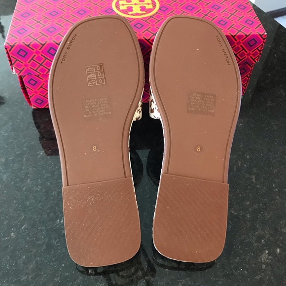 New Tory Burch Double T Sport Slide - Printed Tumbled Leather/Calf Nappa Leather - Picture 11 of 13